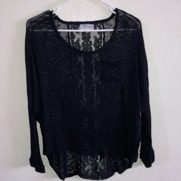 Black Lacy Long Sleeve shirt Sz Large with embroidered details - Picture 1 of 3